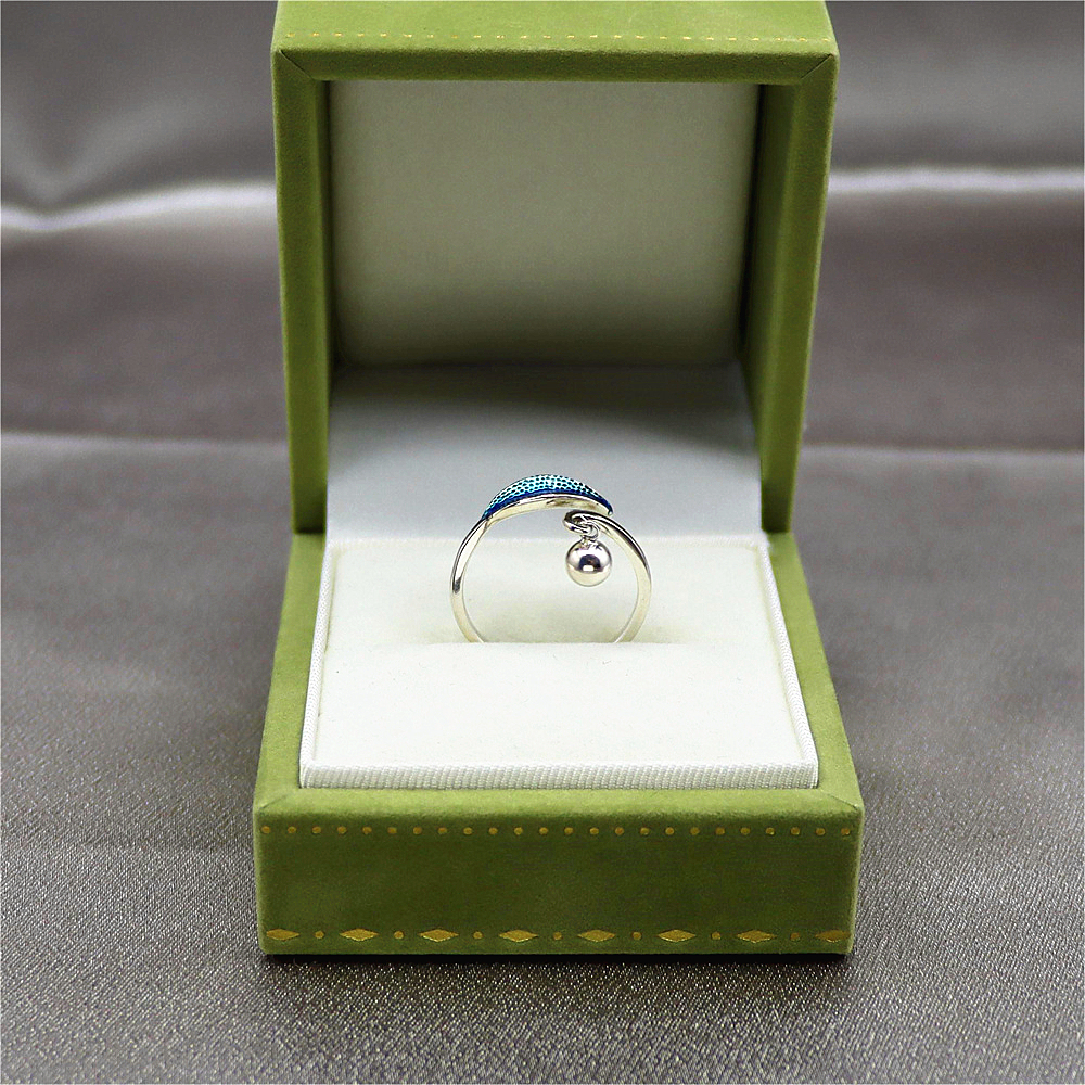 S925 sterling silver epoxy leaf personality small ball pendant tassel embellished open ring