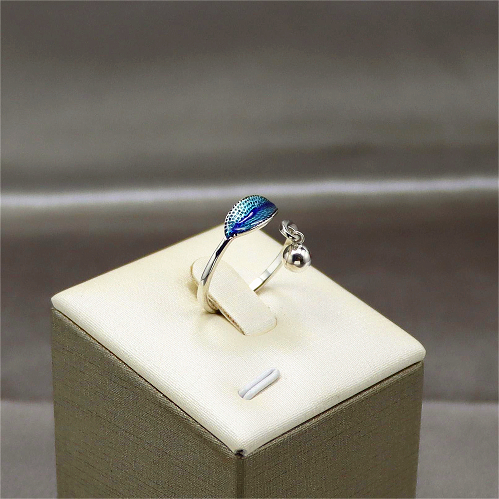 S925 sterling silver epoxy leaf personality small ball pendant tassel embellished open ring