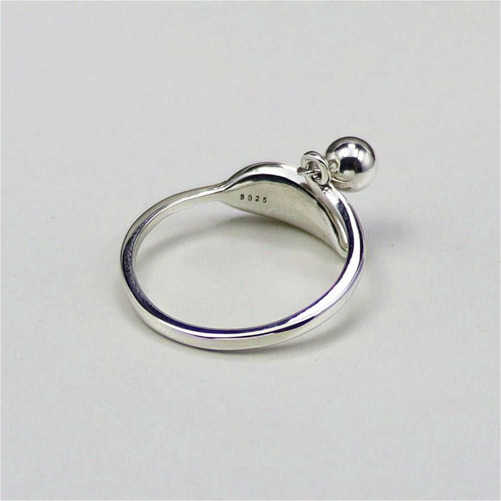 S925 sterling silver epoxy leaf personality small ball pendant tassel embellished open ring