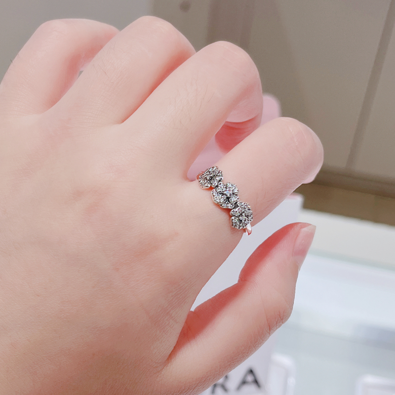 ALE S925  Silver Pandora Triple Pansy Flower Ring With Gift Bag