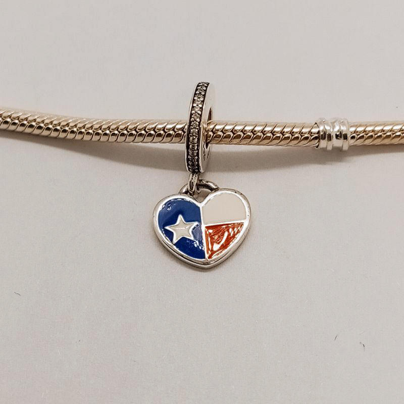Pandora Texas Flag Heart Dangle Charm