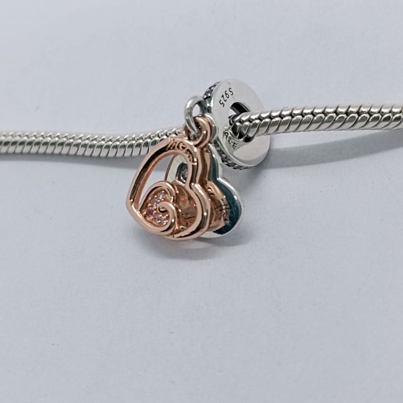PANDORA Mom Entwined Hearts Double Dangle Charm Silver  ALE