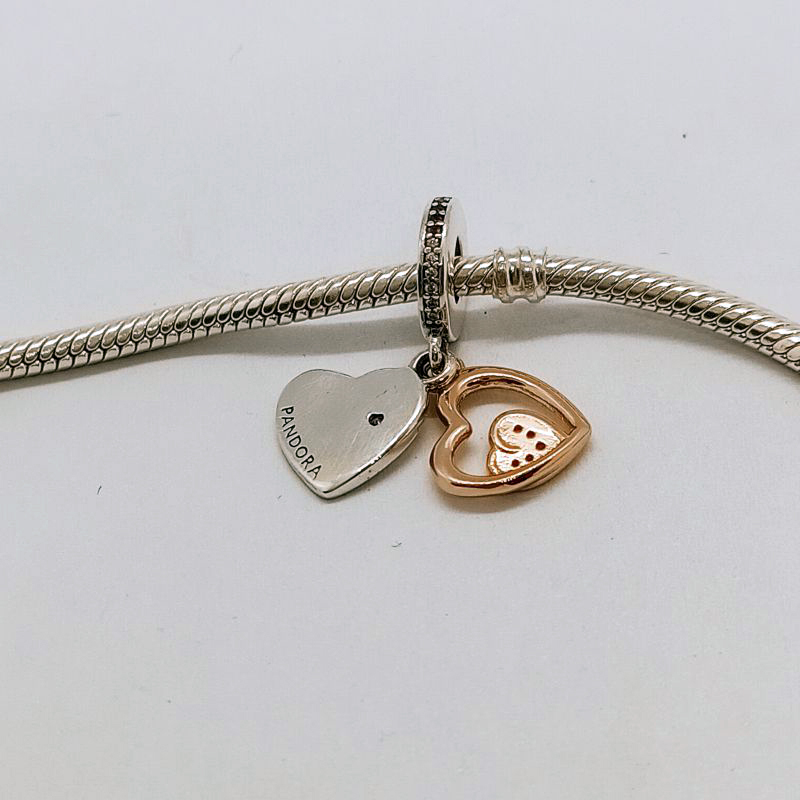 PANDORA Mom Entwined Hearts Double Dangle Charm Silver  ALE