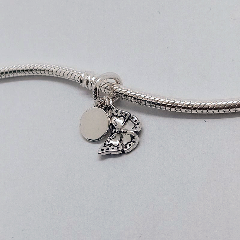 ALE S925  Pandora Blue Butterfly & Quote Double Dangle Charm & Gift bag