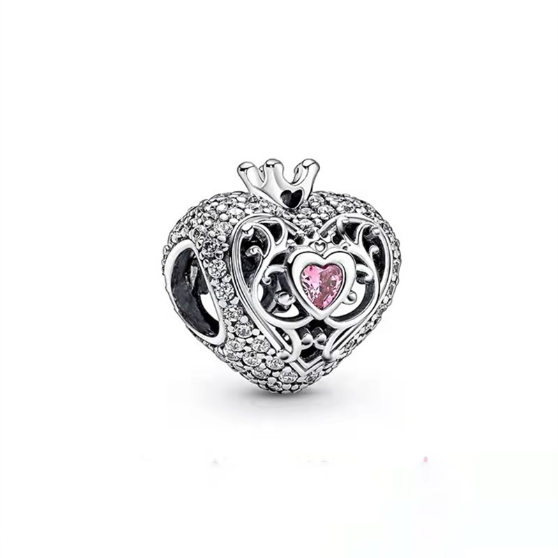 PANDORA 925 Silver Regal Crown & Pink Heart Charm