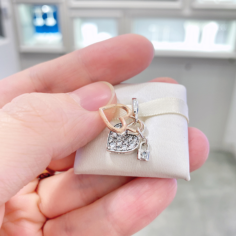 Pandora Heart Padlock Double Dangle Charm ALE Gift bag