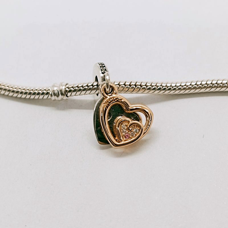 PANDORA Mom Entwined Hearts Double Dangle Charm Silver  ALE