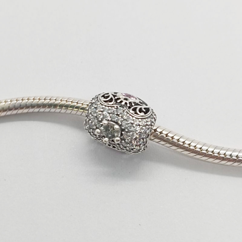 PANDORA 925 Silver Regal Crown & Pink Heart Charm