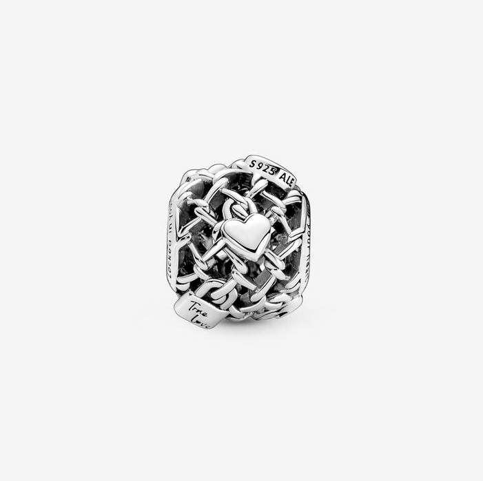 Pandora Openwork Chain Link Padlock Charm Silver S925 ALE