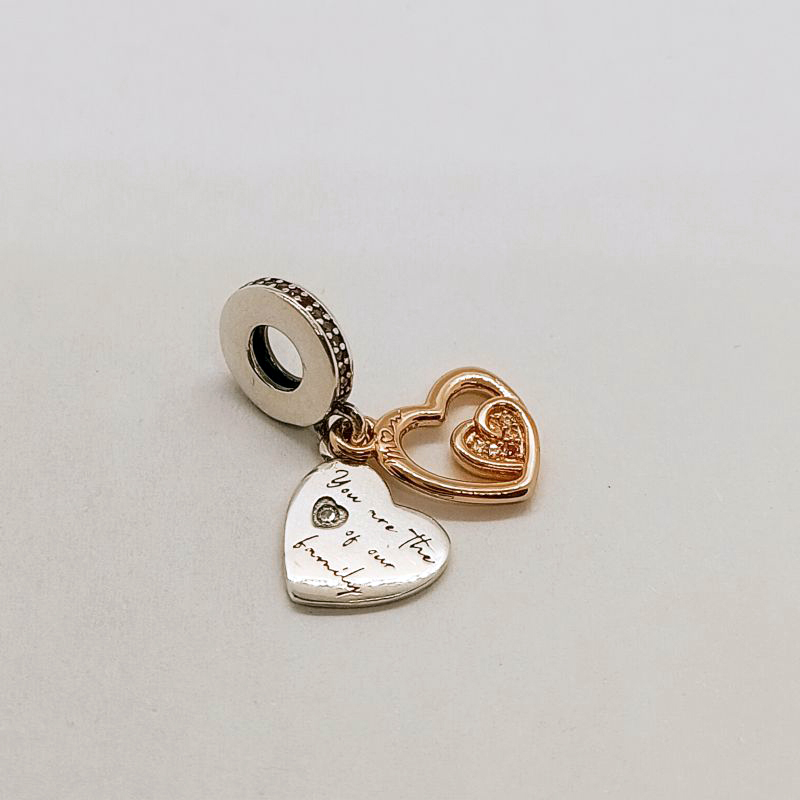 PANDORA Mom Entwined Hearts Double Dangle Charm Silver  ALE