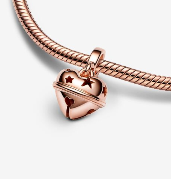 PANDORA Rose Gold Festive Heart Bell Dangle Charm