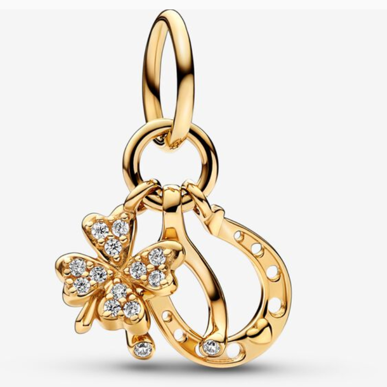 Pandora Lucky Clover Wishbone Horseshoe Dangle Charm