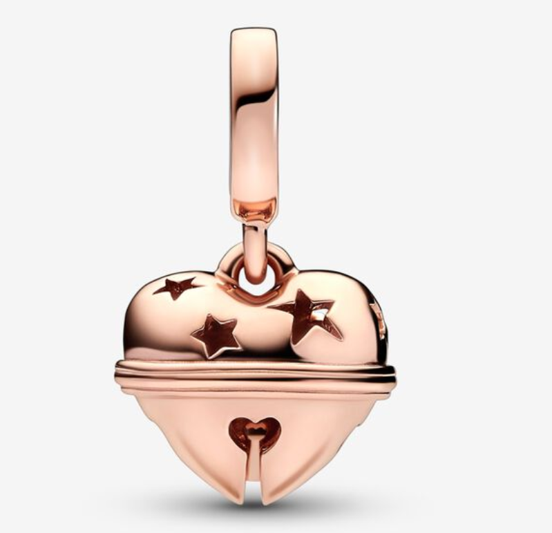 PANDORA Rose Gold Festive Heart Bell Dangle Charm