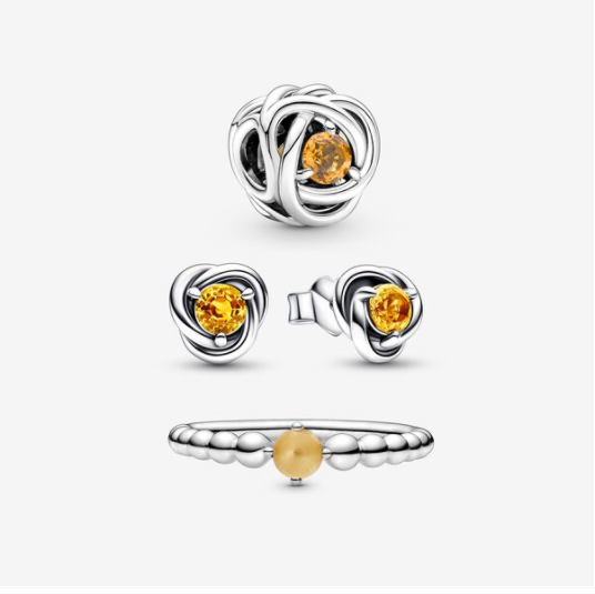 Pandora November Birthstone Trio Set Charm Earrings RING ALE S925