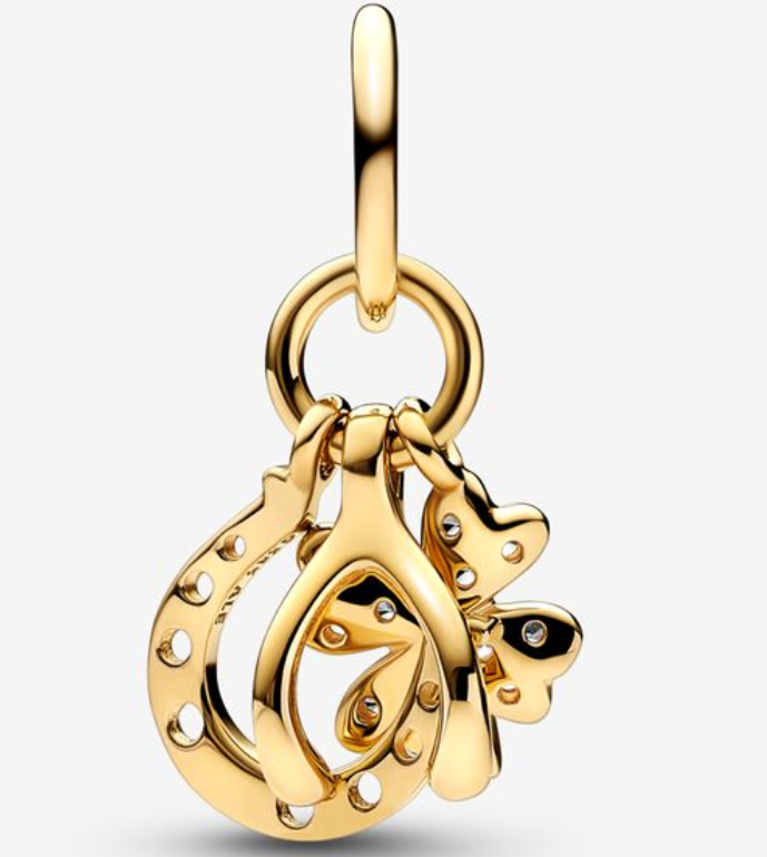 Pandora Lucky Clover Wishbone Horseshoe Dangle Charm