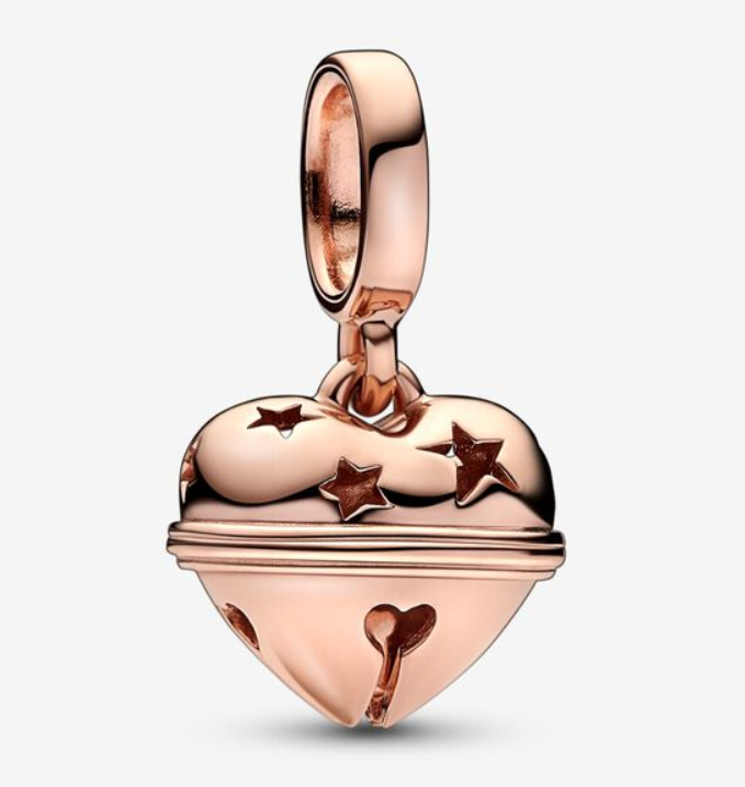 PANDORA Rose Gold Festive Heart Bell Dangle Charm