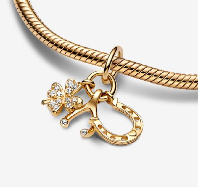 Pandora Lucky Clover Wishbone Horseshoe Dangle Charm