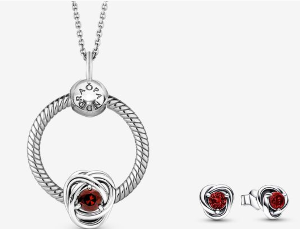 PANDORA January Birthstone Eternity Circle O Pendant Earrings Set