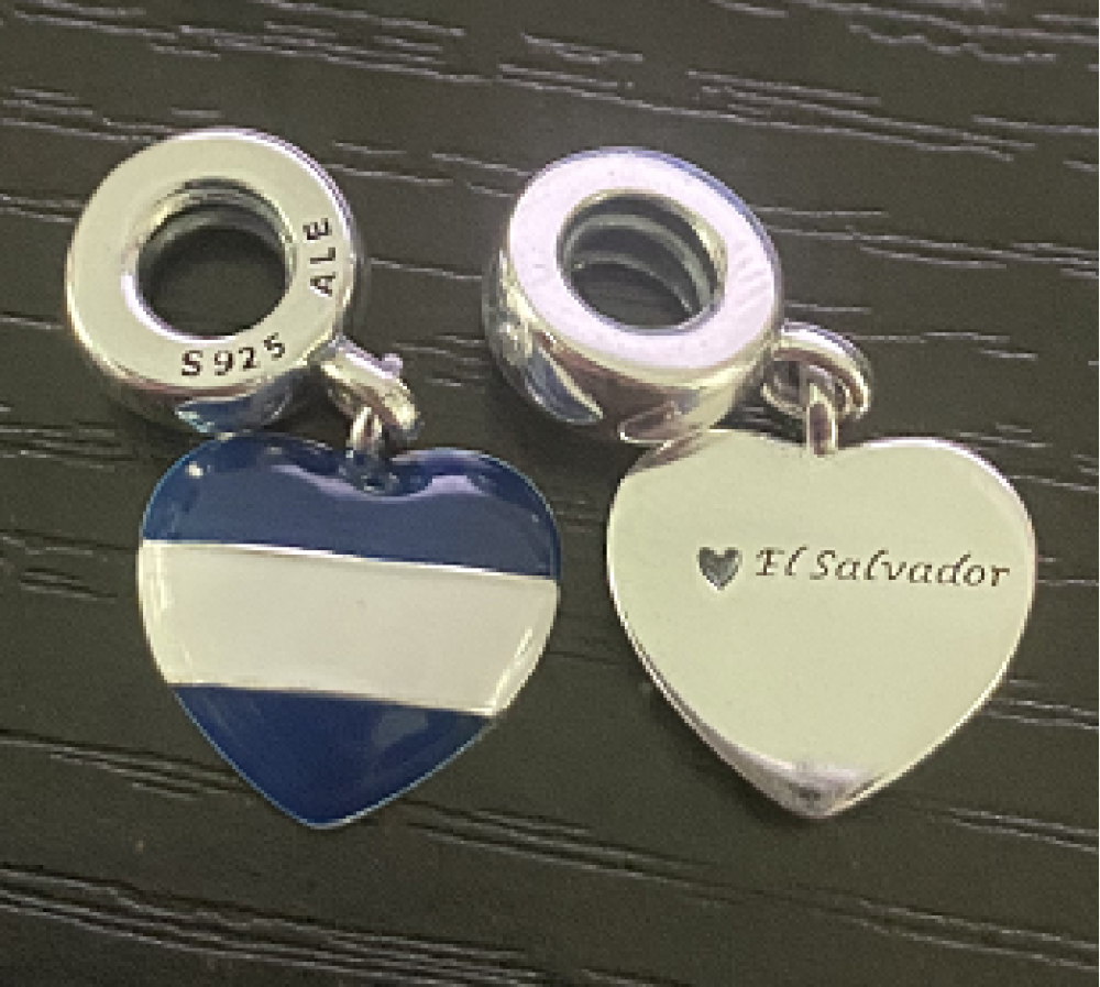 Pandora  Flag Silver Dangle Charm El Salvador Pendant