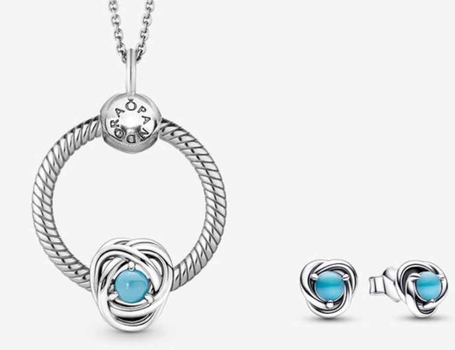 PANDORA December Birthstone Eternity Circle O Pendant Earrings Set