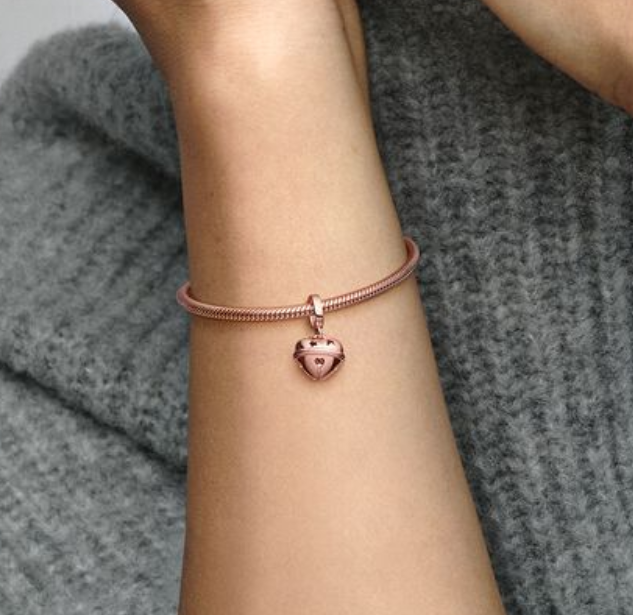 PANDORA Rose Gold Festive Heart Bell Dangle Charm