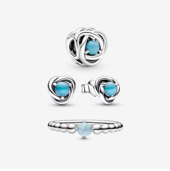 Pandora December Birthstone Trio Set Charm Earrings RING ALE S925