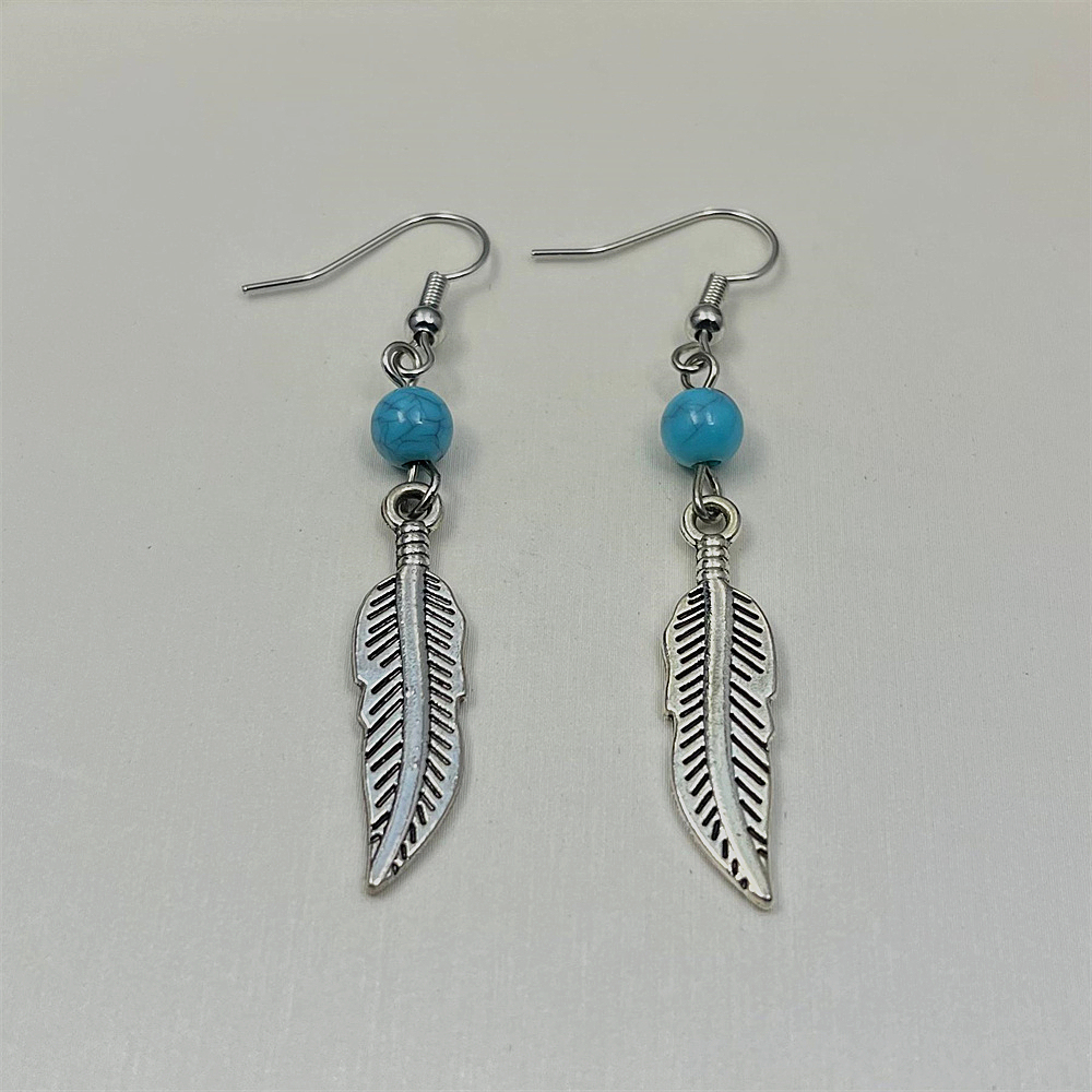 Sterling silver feather and turquoise earrings