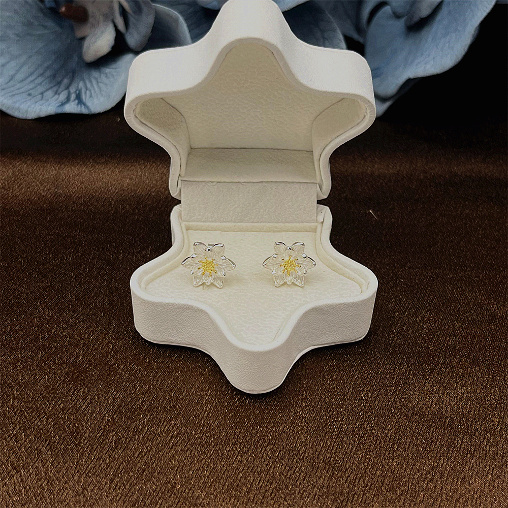 Sterling Silver Lotus Flower Stud Earrings with Gold Plating – Delicate Water Lily Blossom Jewelry