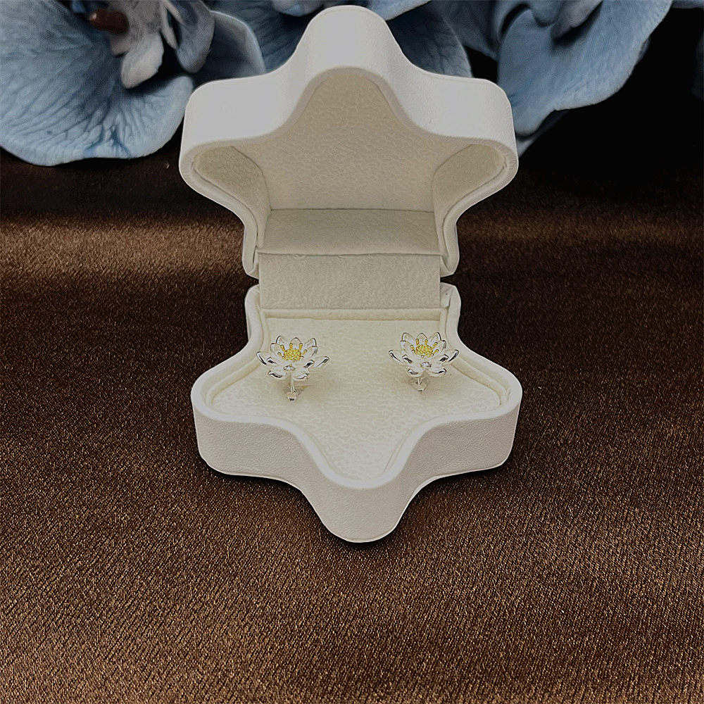 Sterling Silver Lotus Flower Stud Earrings with Gold Plating – Delicate Water Lily Blossom Jewelry