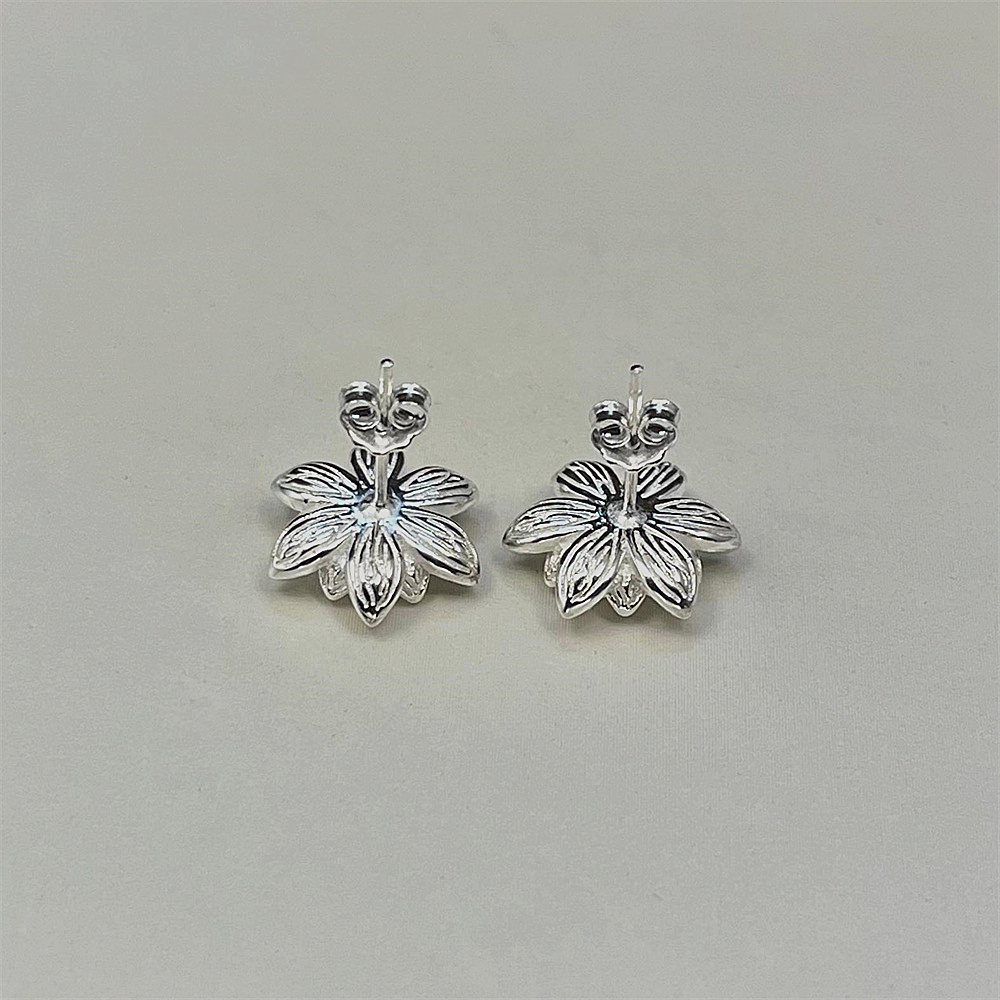 Sterling Silver Lotus Flower Stud Earrings with Gold Plating – Delicate Water Lily Blossom Jewelry