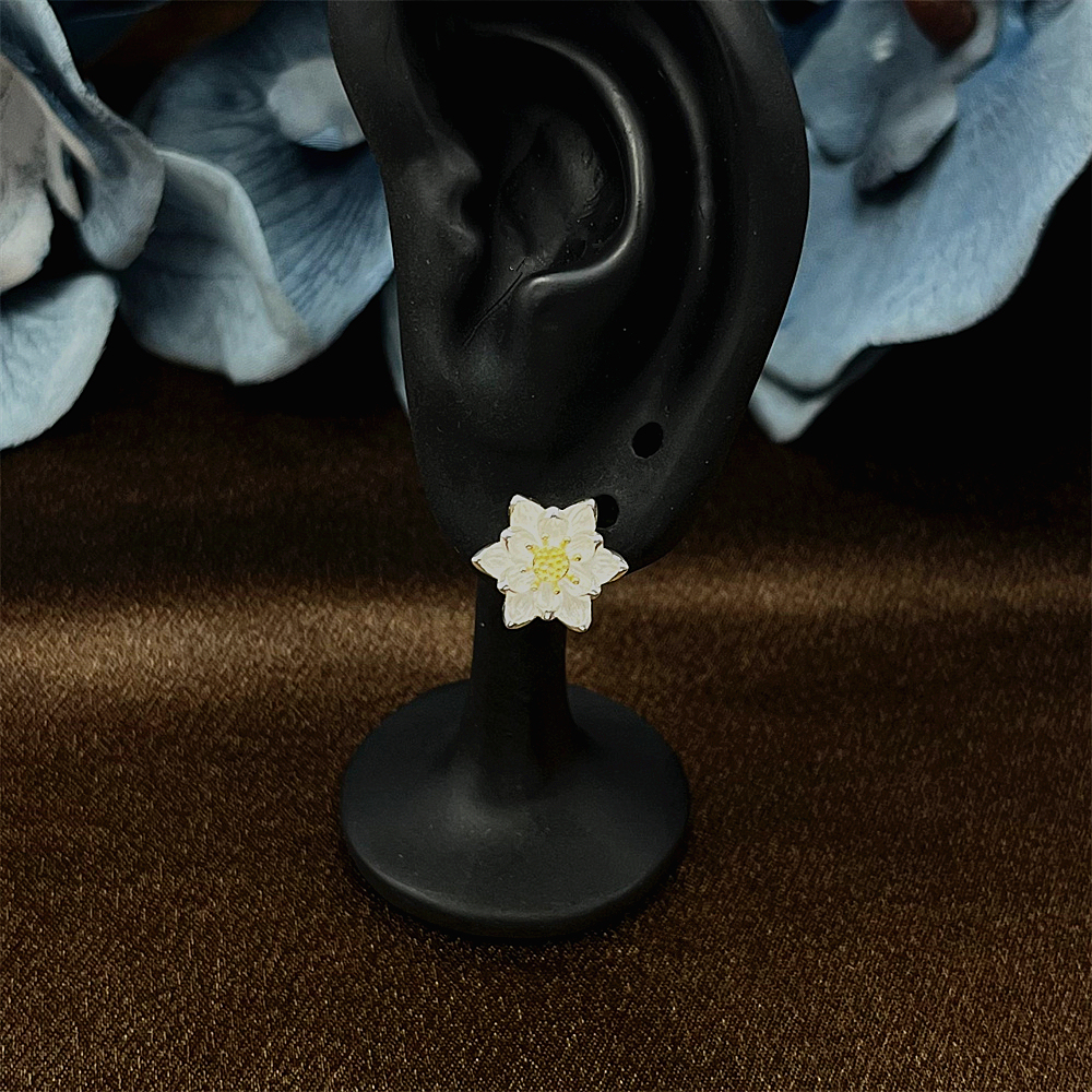 Sterling Silver Lotus Flower Stud Earrings with Gold Plating – Delicate Water Lily Blossom Jewelry