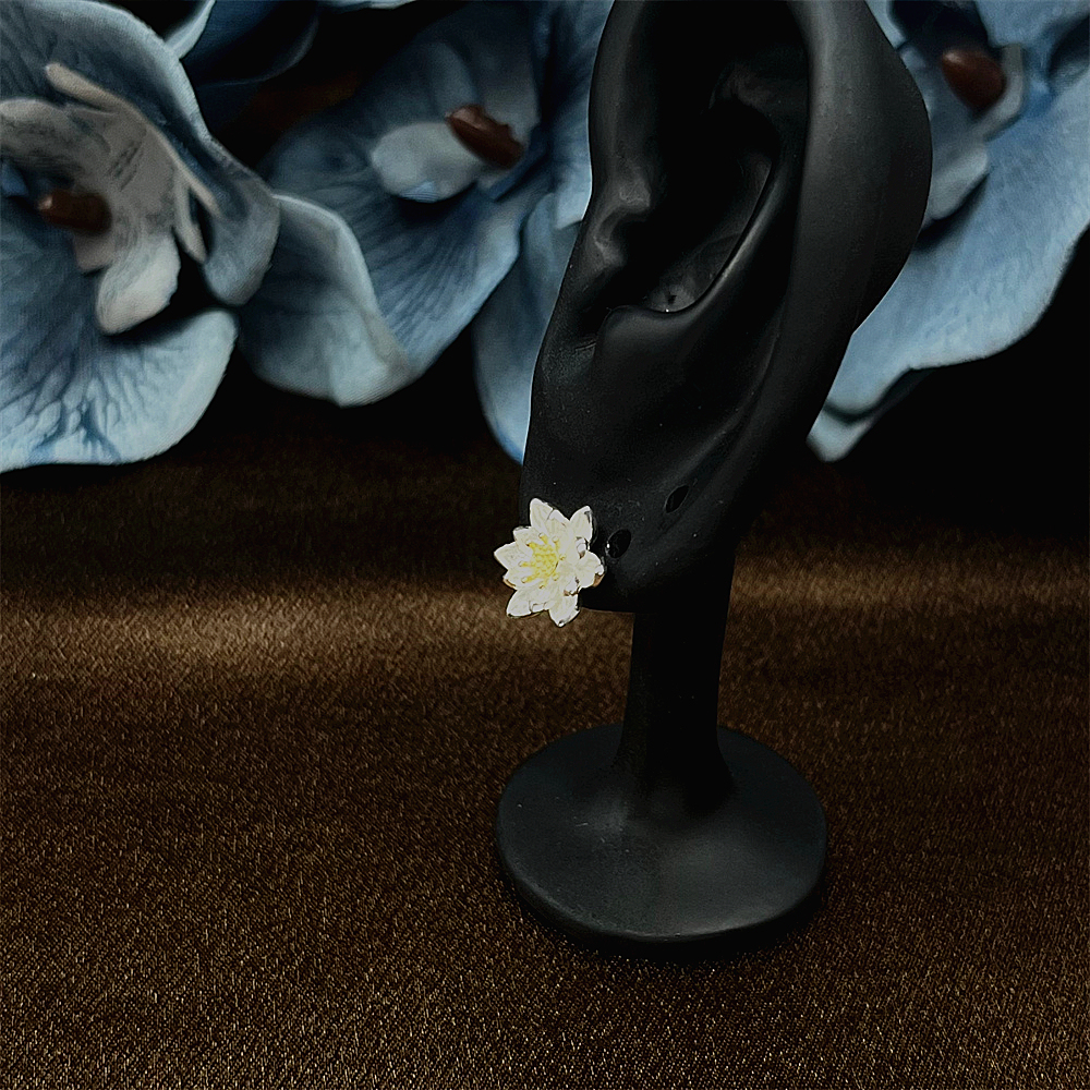 Sterling Silver Lotus Flower Stud Earrings with Gold Plating – Delicate Water Lily Blossom Jewelry
