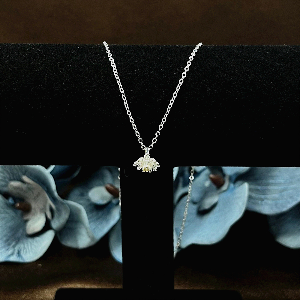 Sterling Silver Lotus Flower Blossom Pendant Necklace with Partial Gold Plating, Sweet and Pretty Jewellery