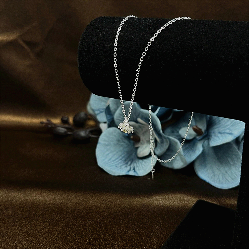 Sterling Silver Lotus Flower Blossom Pendant Necklace with Partial Gold Plating, Sweet and Pretty Jewellery