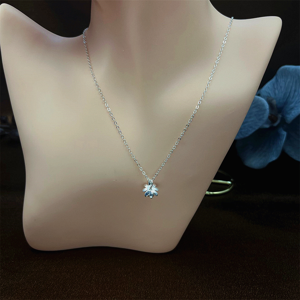 Sterling Silver Lotus Flower Blossom Pendant Necklace with Partial Gold Plating, Sweet and Pretty Jewellery
