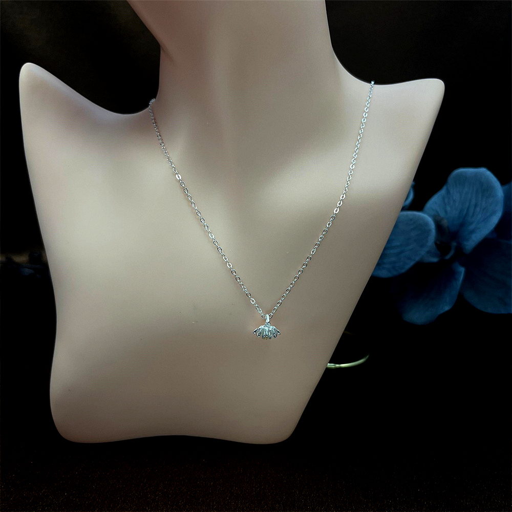 Sterling Silver Lotus Flower Blossom Pendant Necklace with Partial Gold Plating, Sweet and Pretty Jewellery