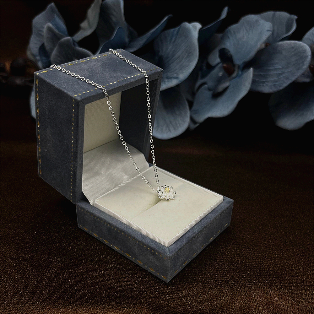 Sterling Silver Lotus Flower Blossom Pendant Necklace with Partial Gold Plating, Sweet and Pretty Jewellery
