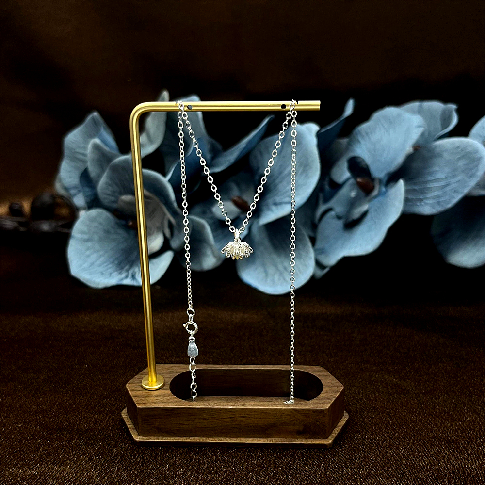 Sterling Silver Lotus Flower Blossom Pendant Necklace with Partial Gold Plating, Sweet and Pretty Jewellery