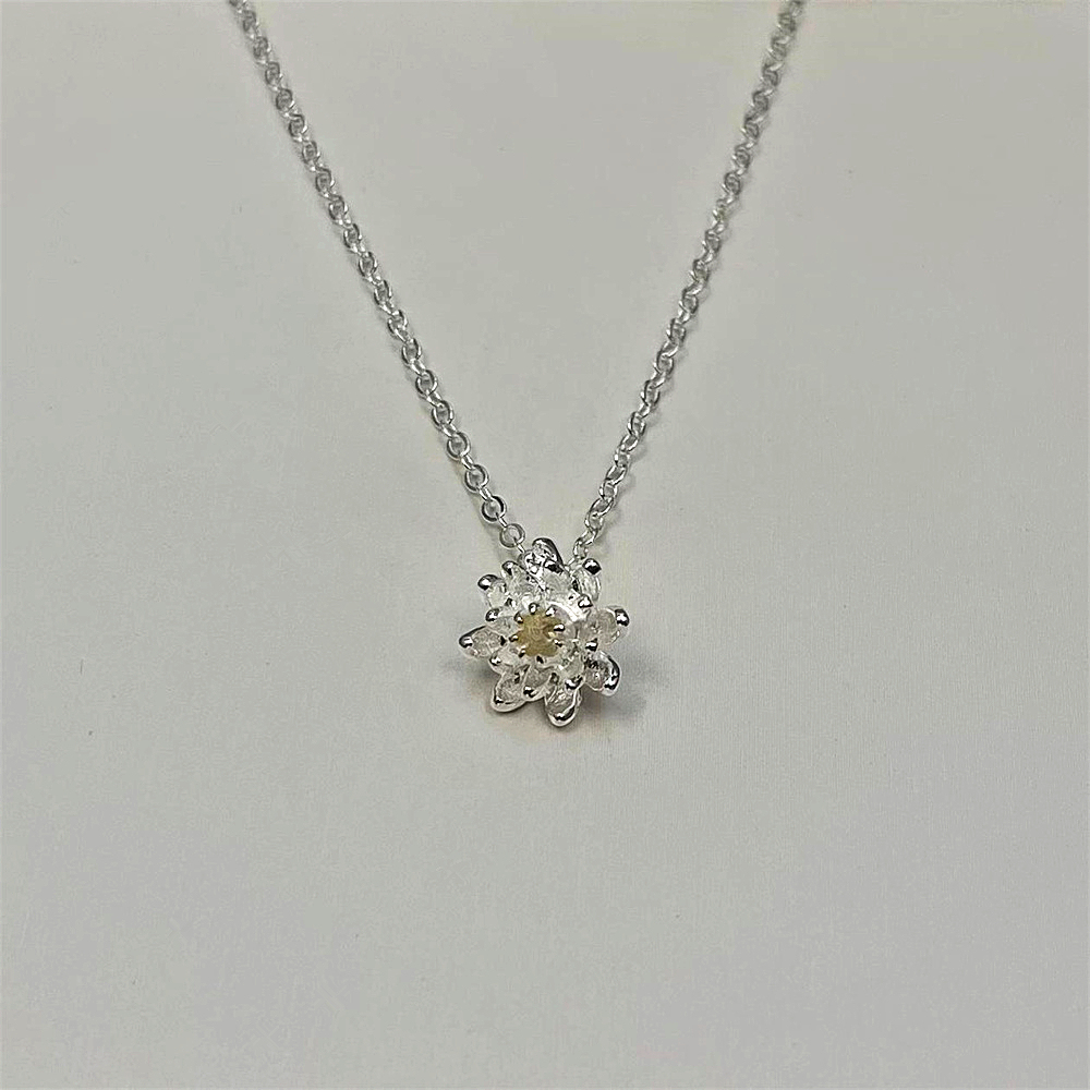 Sterling Silver Lotus Flower Blossom Pendant Necklace with Partial Gold Plating, Sweet and Pretty Jewellery
