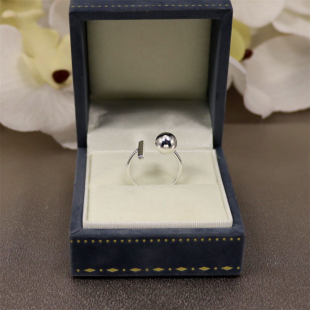 925 Sterling Silver Geometric Irregular Sphere Adjustable Ring