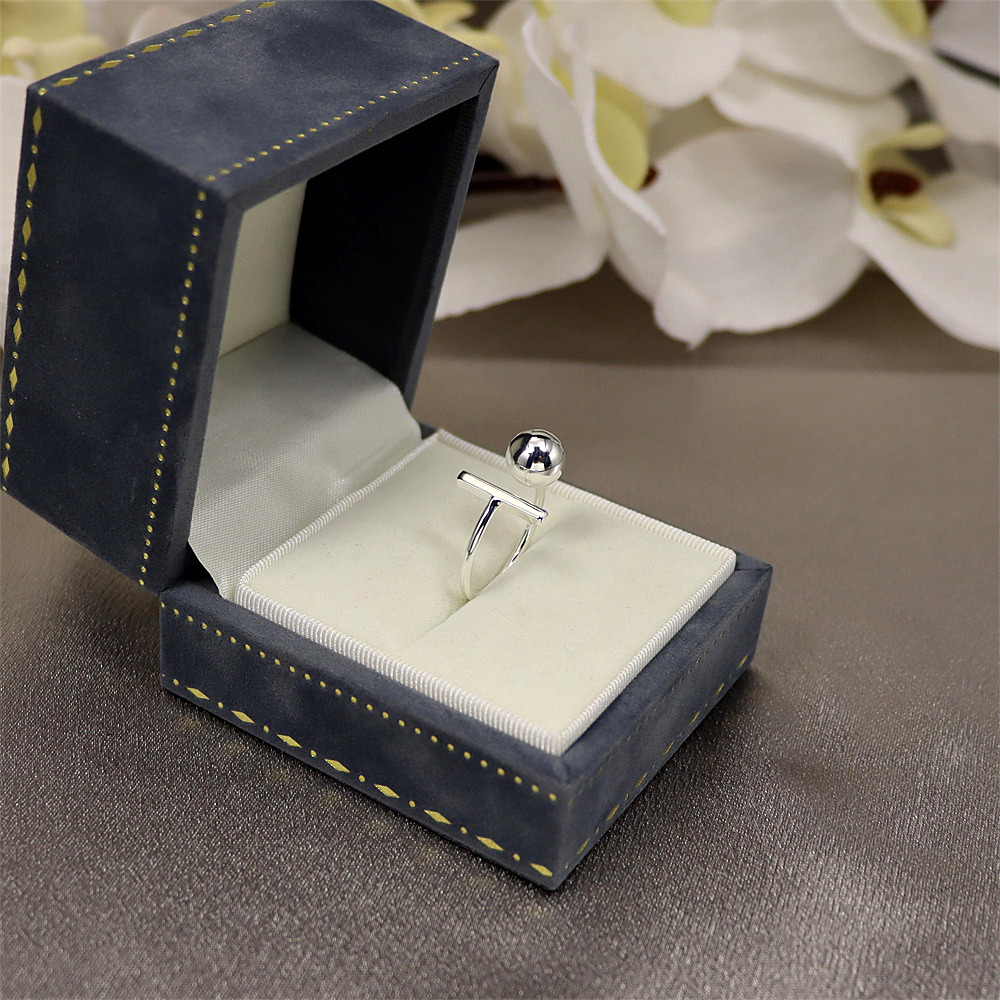 925 Sterling Silver Geometric Irregular Sphere Adjustable Ring