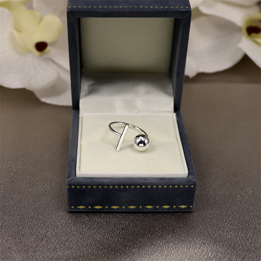 925 Sterling Silver Geometric Irregular Sphere Adjustable Ring