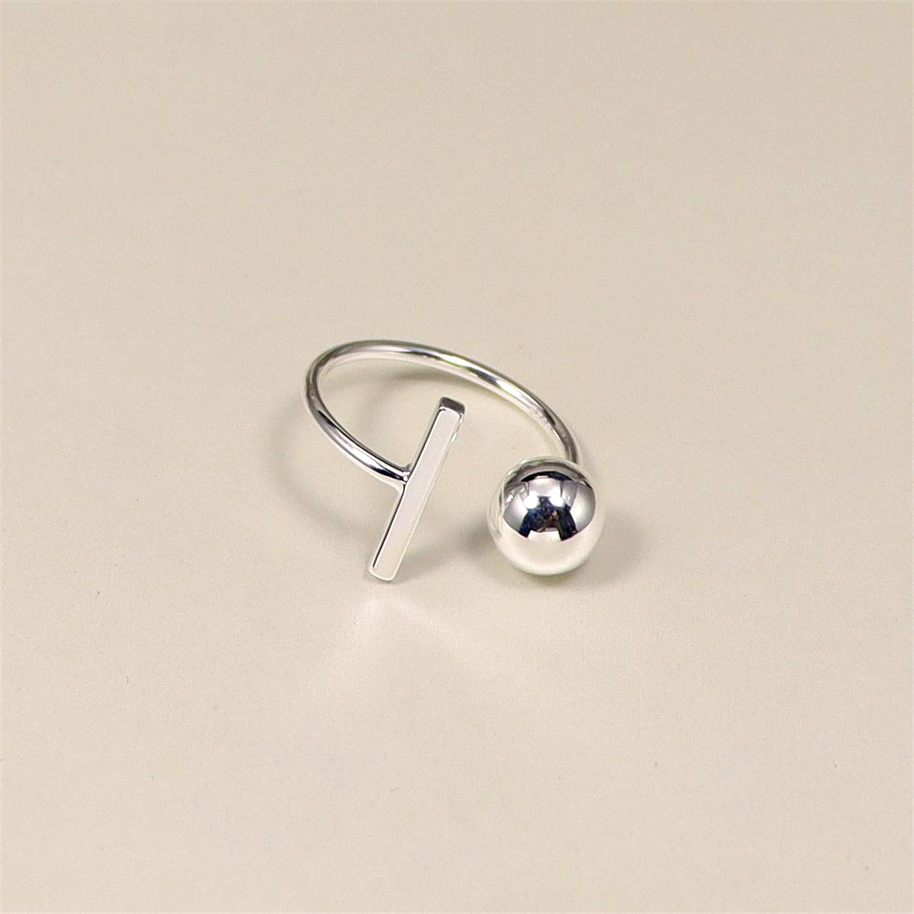925 Sterling Silver Geometric Irregular Sphere Adjustable Ring