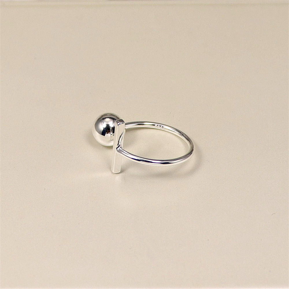 925 Sterling Silver Geometric Irregular Sphere Adjustable Ring