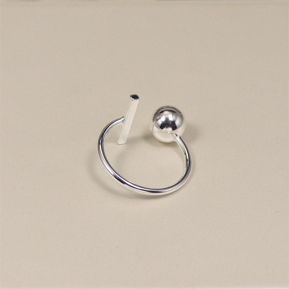 925 Sterling Silver Geometric Irregular Sphere Adjustable Ring