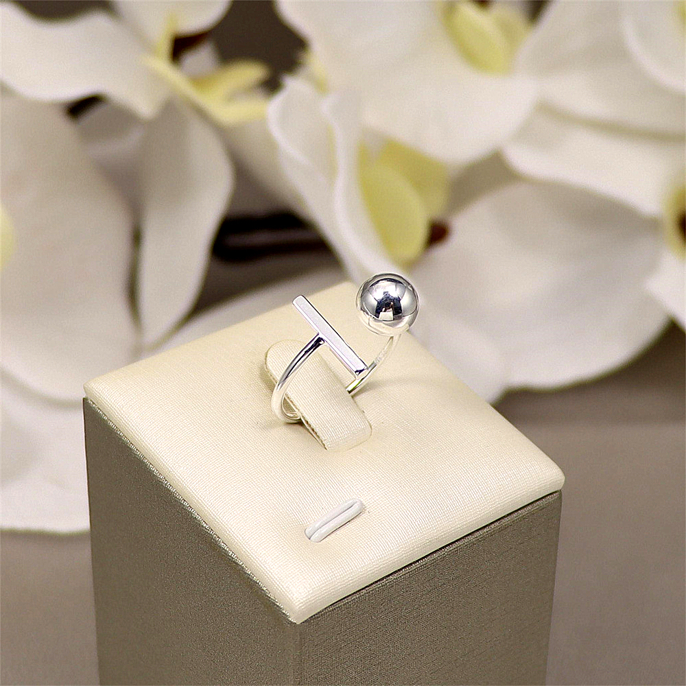 925 Sterling Silver Geometric Irregular Sphere Adjustable Ring