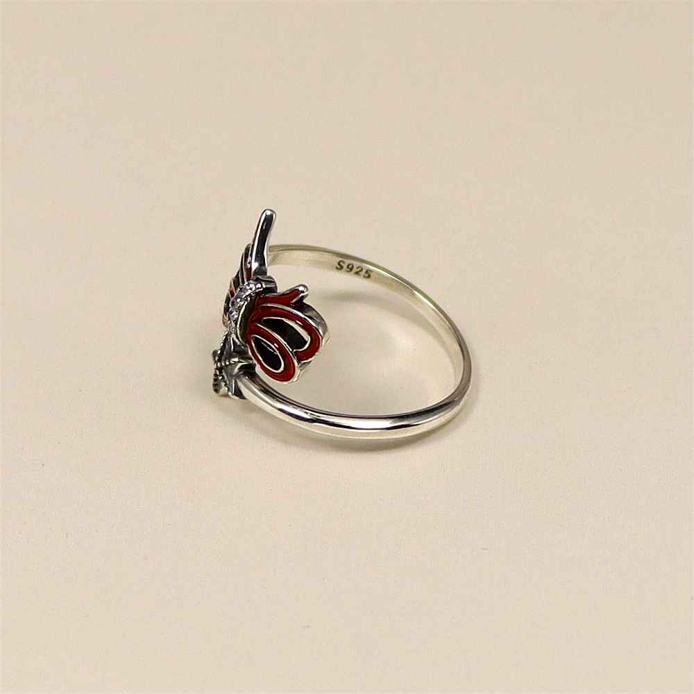 S925 Sterling Silver Christmas Series Resin Double-Layer Bow and Star Adjustable Ring
