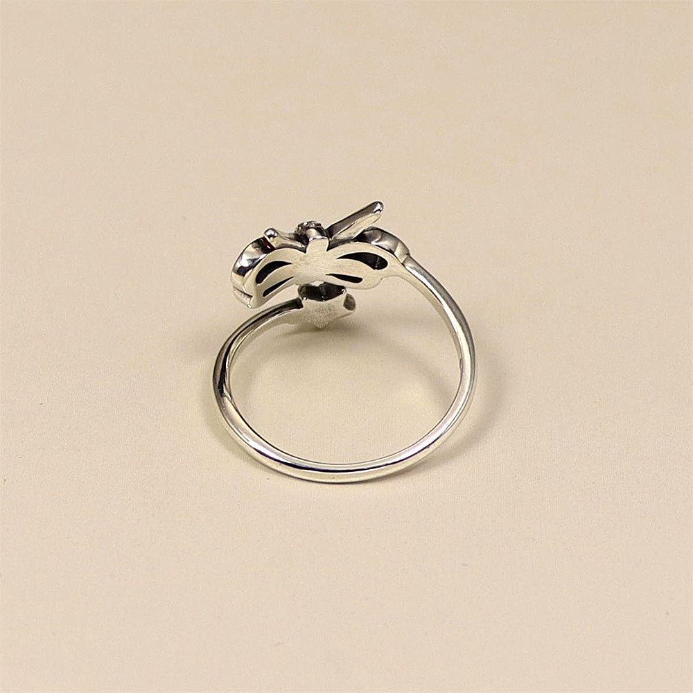 S925 Sterling Silver Christmas Series Resin Double-Layer Bow and Star Adjustable Ring