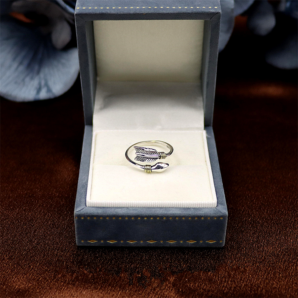 S925 Sterling Silver Vintage Feather Adjustable Ring