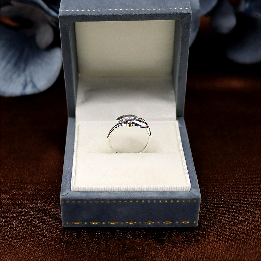 S925 Sterling Silver Vintage Feather Adjustable Ring
